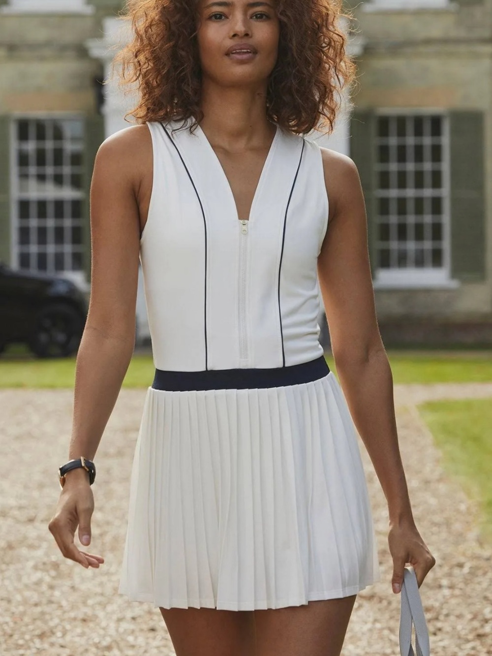 VARLEY DOWNING COURT DRESS 🎾 TENNIS PICKLEBALL pleated skirt VNECK size LARGE